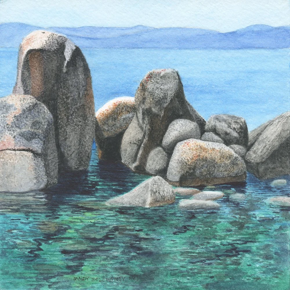 Sandy Delehanty
"Sand Harbor Stonescape"
Watercolor 
7” x 7”
$300.00