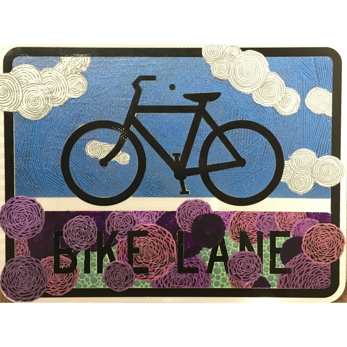 Rie Thomas - "Ride" - Mixed Media on Metal Sign - 24x18 - $450