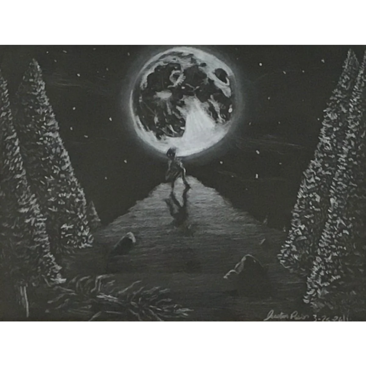 Justin Pasion - "The Glimpse" - White Color Pencil and Pastel on Construction Paper - 9x12 - NFS