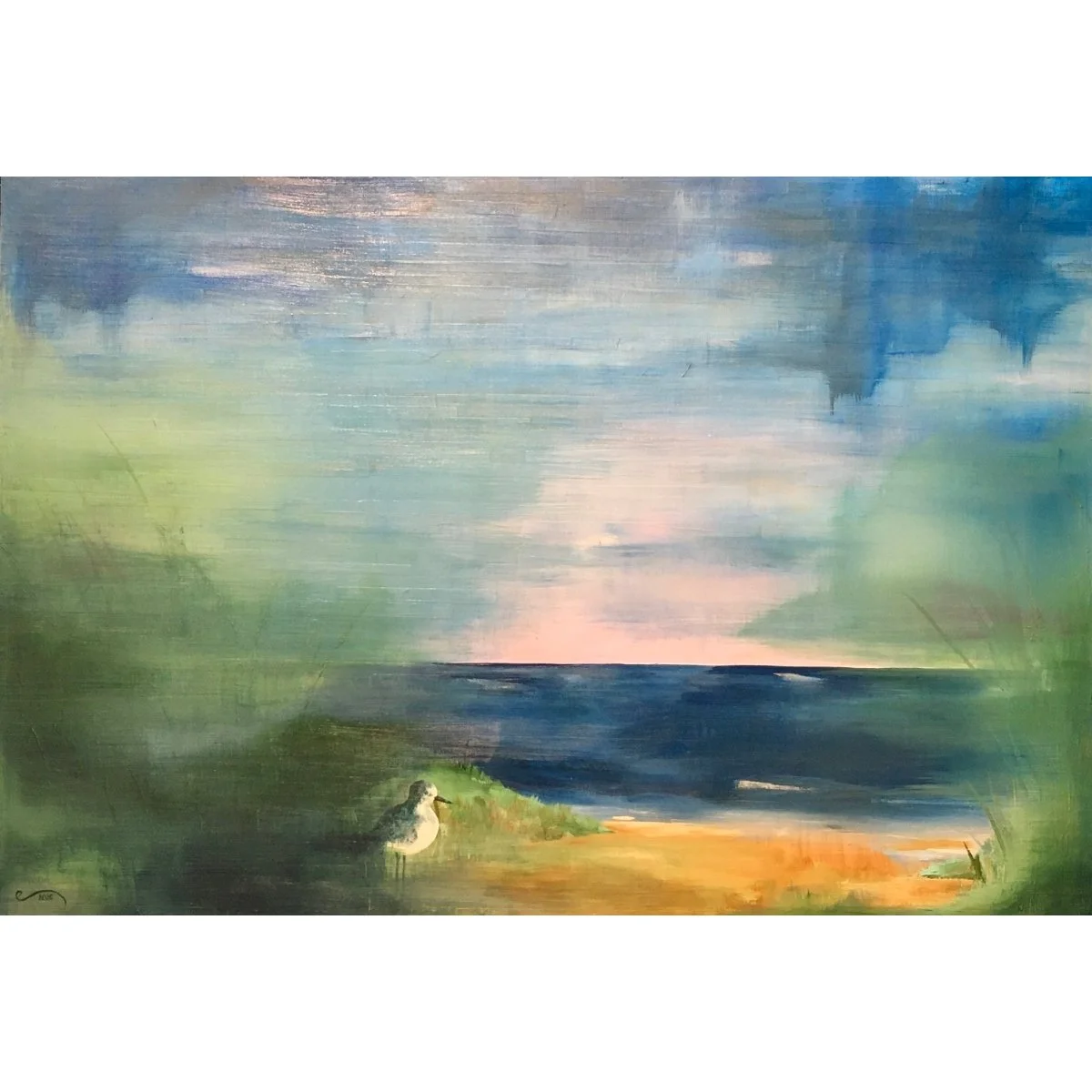 Erica Thomas - "Half Moon Sea and Plover" - Acrylic and Photography on Wood Box constructed by the Artist - 33x48 - $2,100