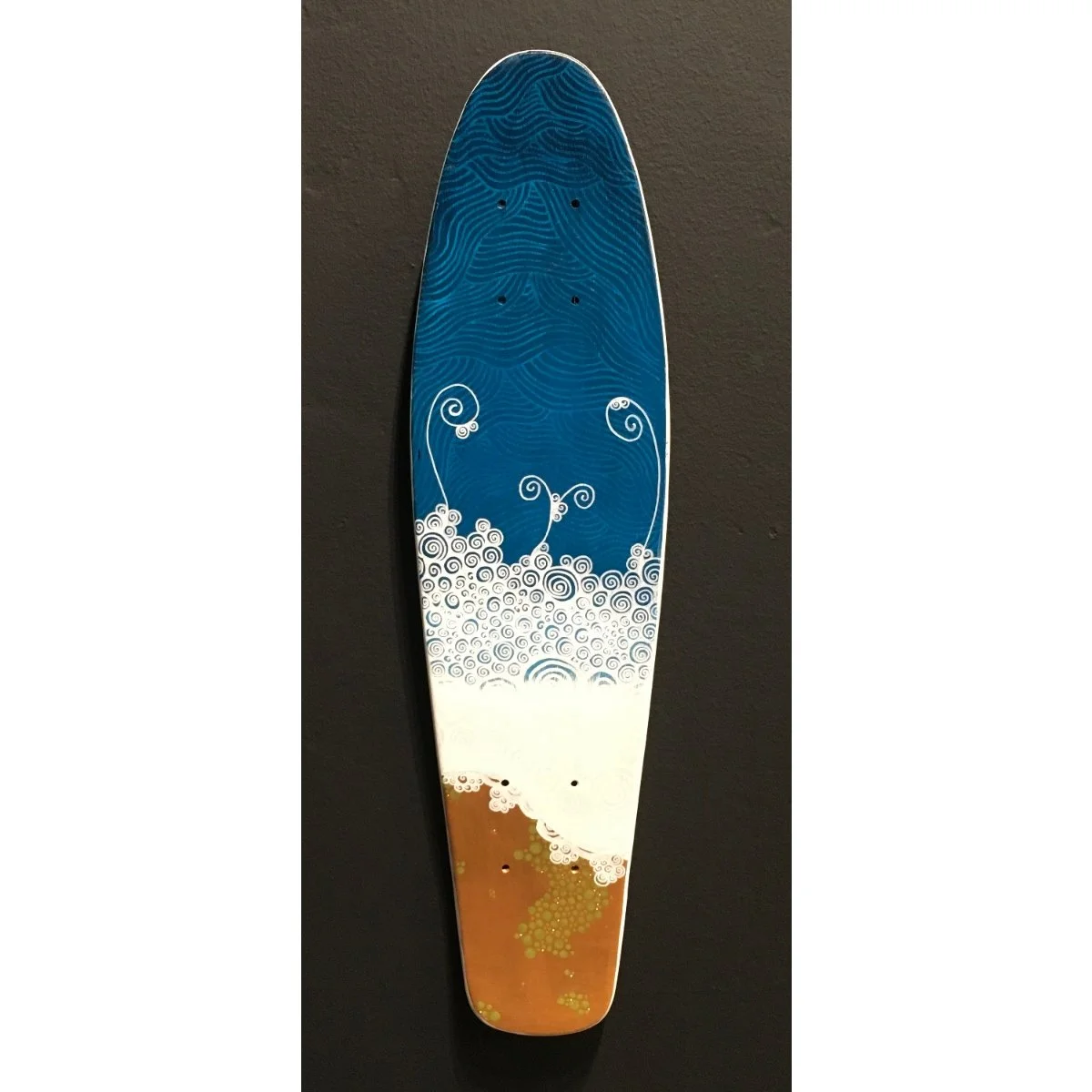 Rie Thomas - "Wave" - Acrylic on Skateboard - 23x6 - $125