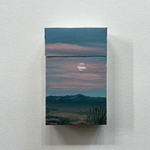 Angel Lesnikowski
Cigarette Box Project #50
Oil on Seneca Silver 100s
10” x 8”
$200.00