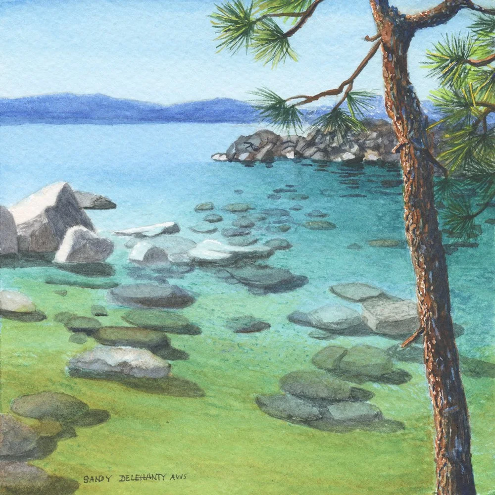 Sandy Delehanty
"Sunny Day at Secret Cove"
Watercolor 
7” x 7”
$300.00