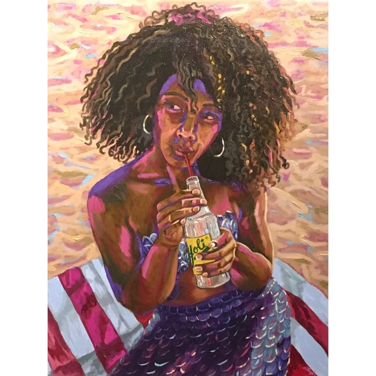Veronica Kovats - "La Sirenita" - Embellished Digital Painting w Oil on Canvas - 24x18 - $750