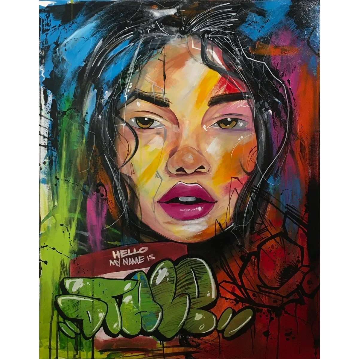 Oscar "DTALE" Gomez - "Hello My Name Is" - Mixed - 28x22 - $700