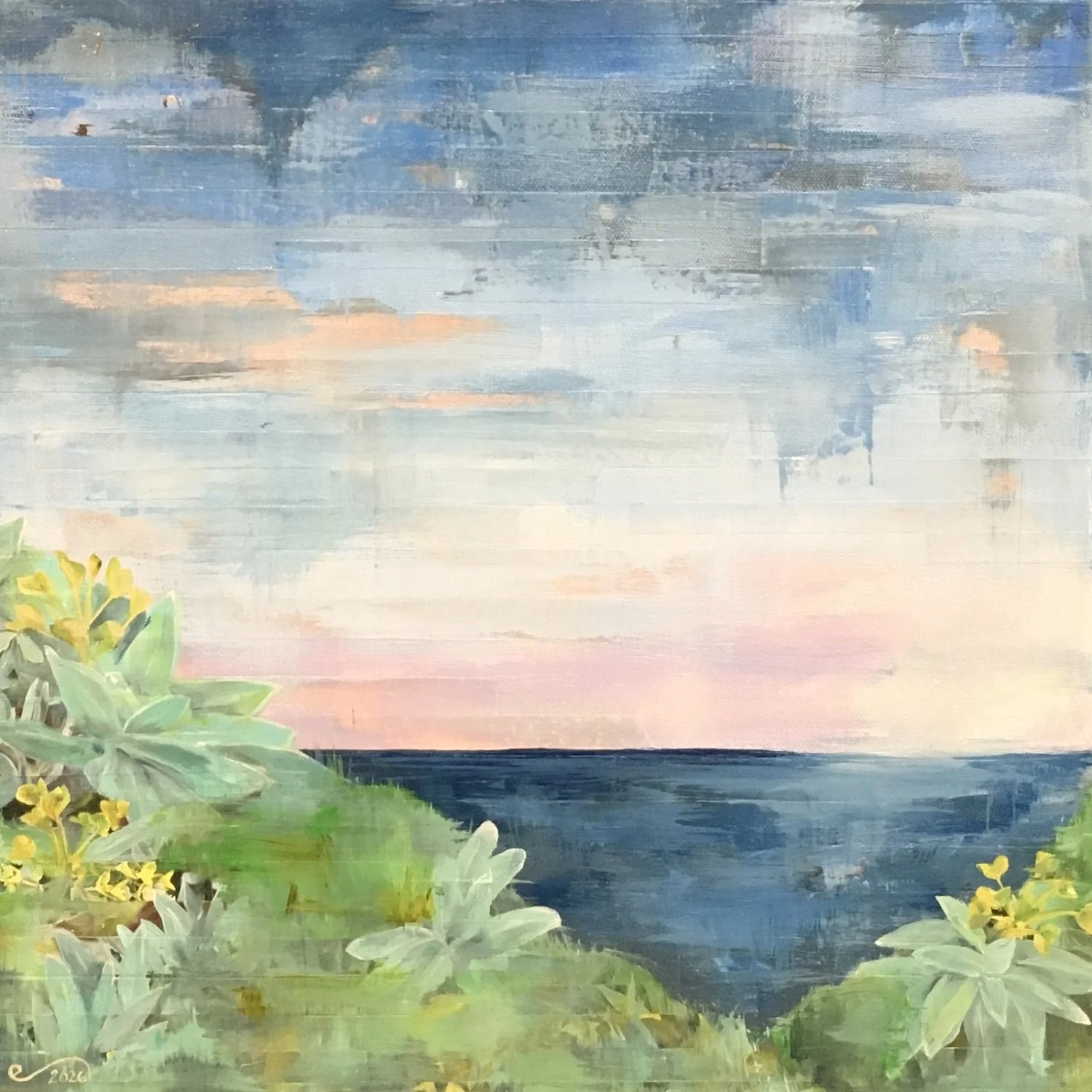 Erica Thomas - "Half Moon Sea" - Acrylic and Photography on Canvas - 16x16 - $550