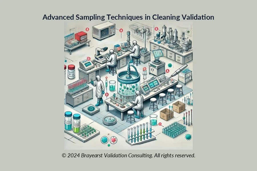 A-detailed-professional-cartoon-image-showing-the-key-sampling-techniques-for-cleaning-validation-in-a-life-sciences-industry-laboratory.