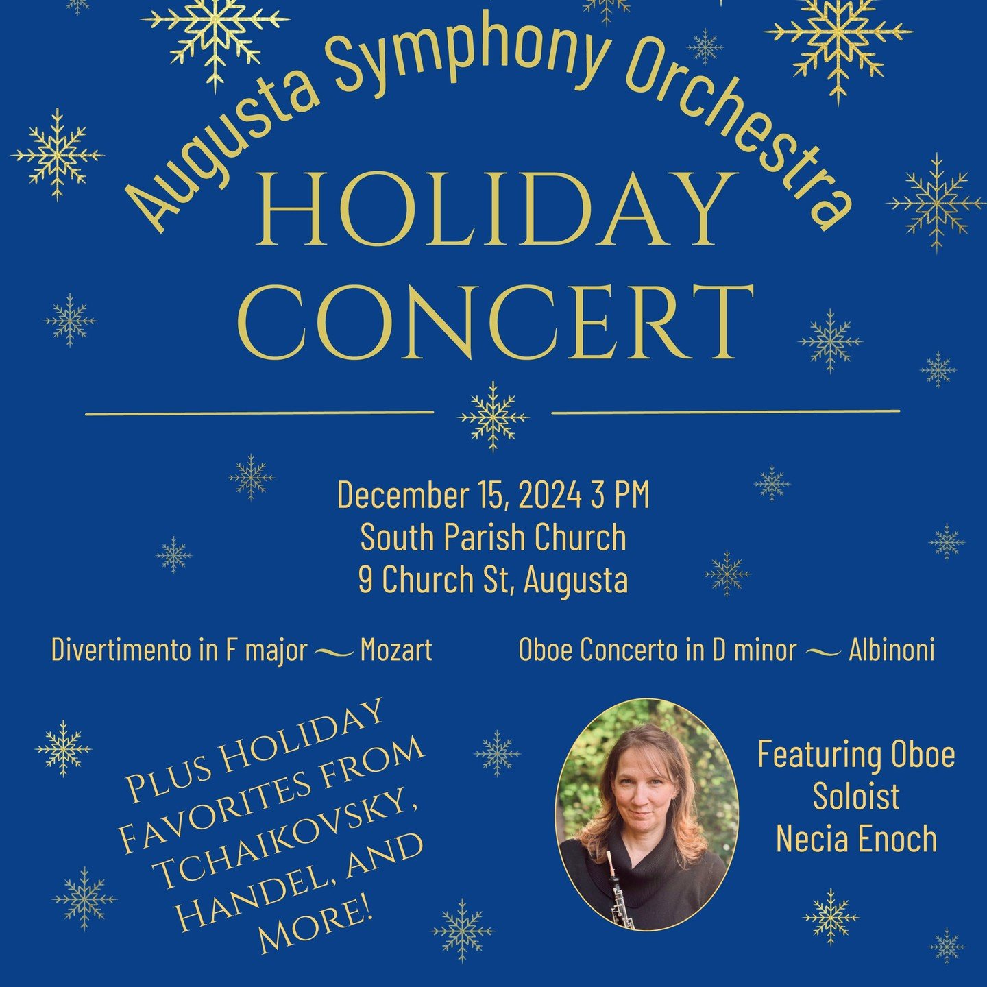 Hard to believe, but it is that time of year! The ASO Holiday Concert is coming up on Sunday, December 15th at 3:00 PM. The concert will be at South Parish Church in Augusta. See you then!