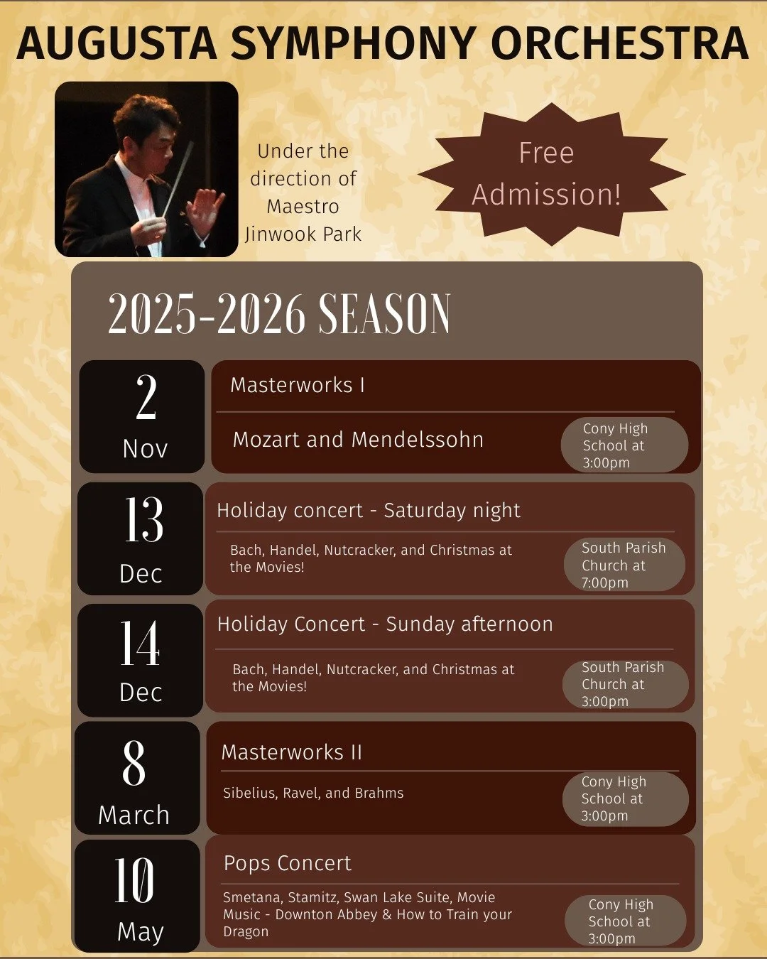 Mark your calendars. Our season program is set! Looking forward to sharing music with you this season!