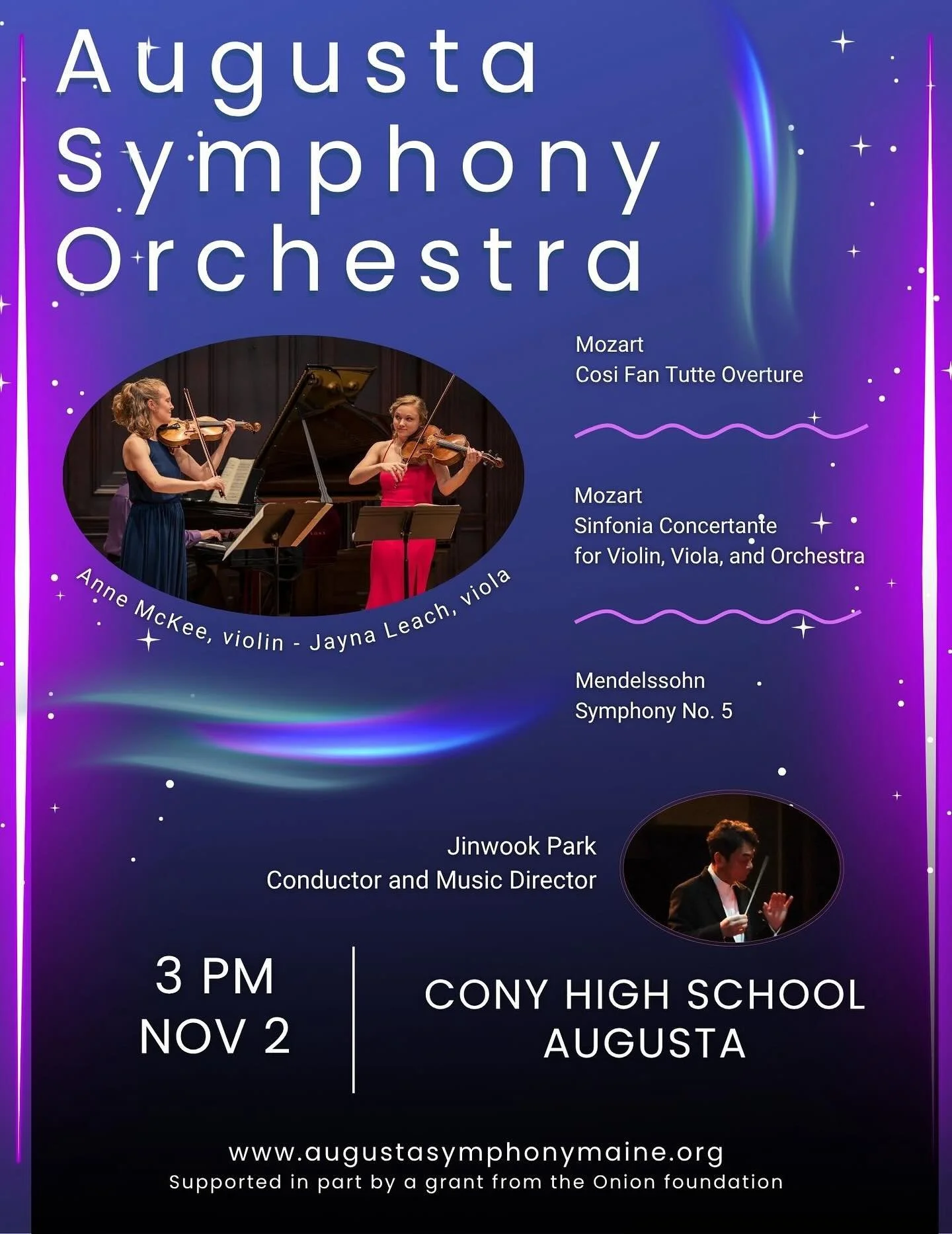 Our season opener is just around the corner! Join us at Cony High School for Mozart and Mendelssohn on Sunday, November 2nd at 3 PM. Admission is free!