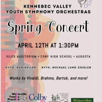 We can't wait to see you at our next concert on May 10th. In the meantime, there's all kinds of great music happening in Augusta. Check out upcoming performances by @kvysorchestras , @codachorus , and the Kennebec Performing Arts Company!
