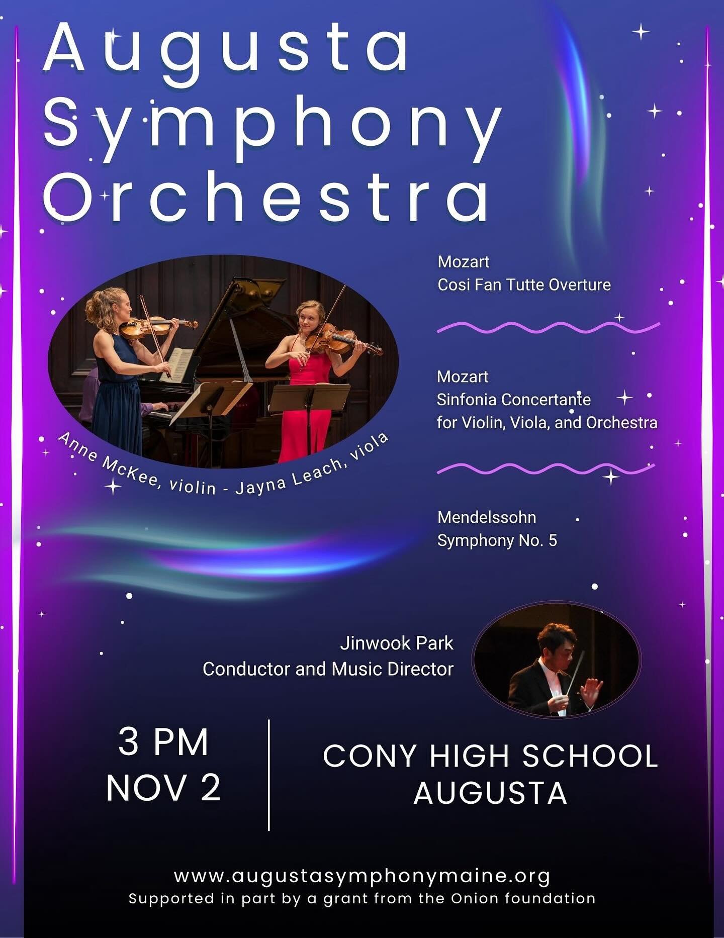 Our season opener is just around the corner! Join us at Cony High School for Mozart and Mendelssohn on Sunday, November 2nd at 3 PM. Admission is free!