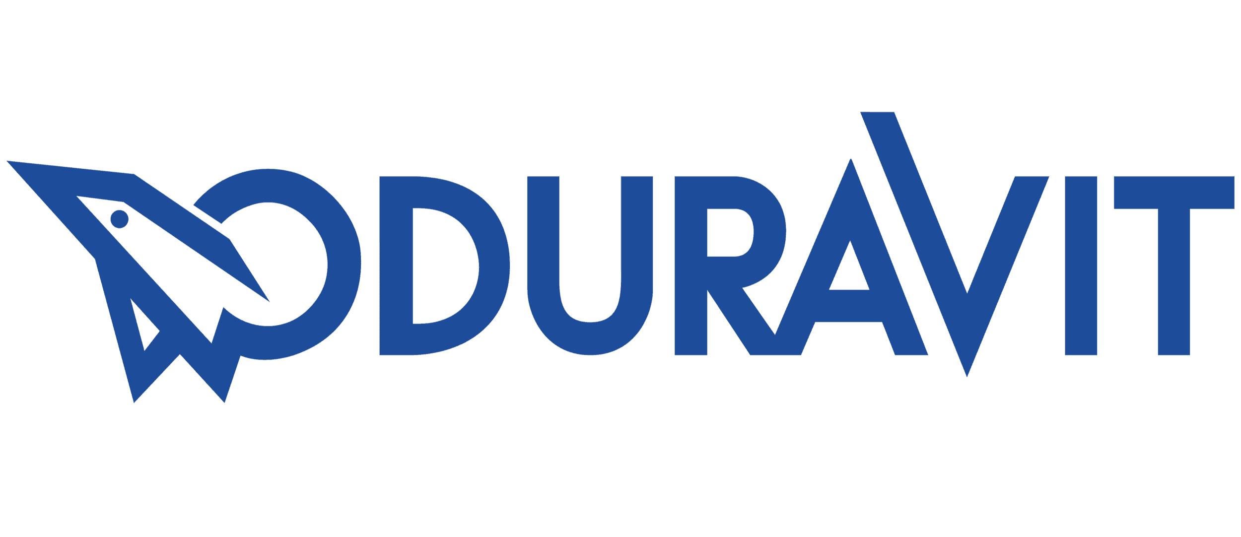 Duravit logo featuring a stylized pen nib design combined with the company name in blue text.