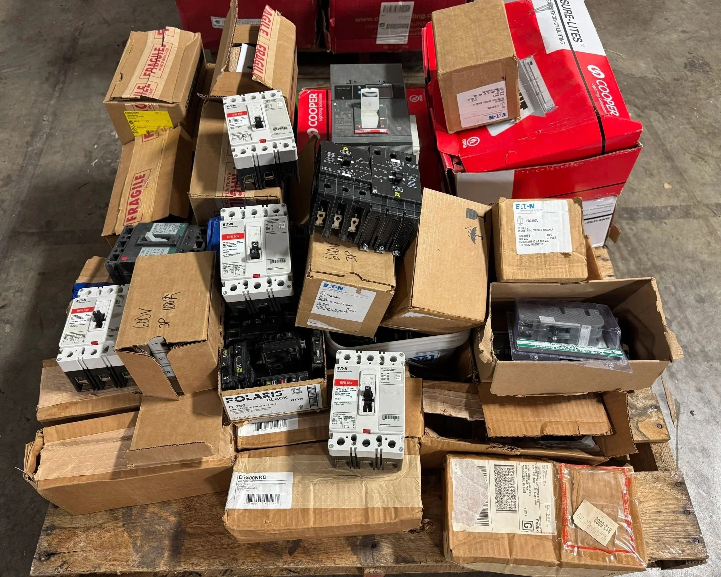 bulk pallet of surplus circuit breakers