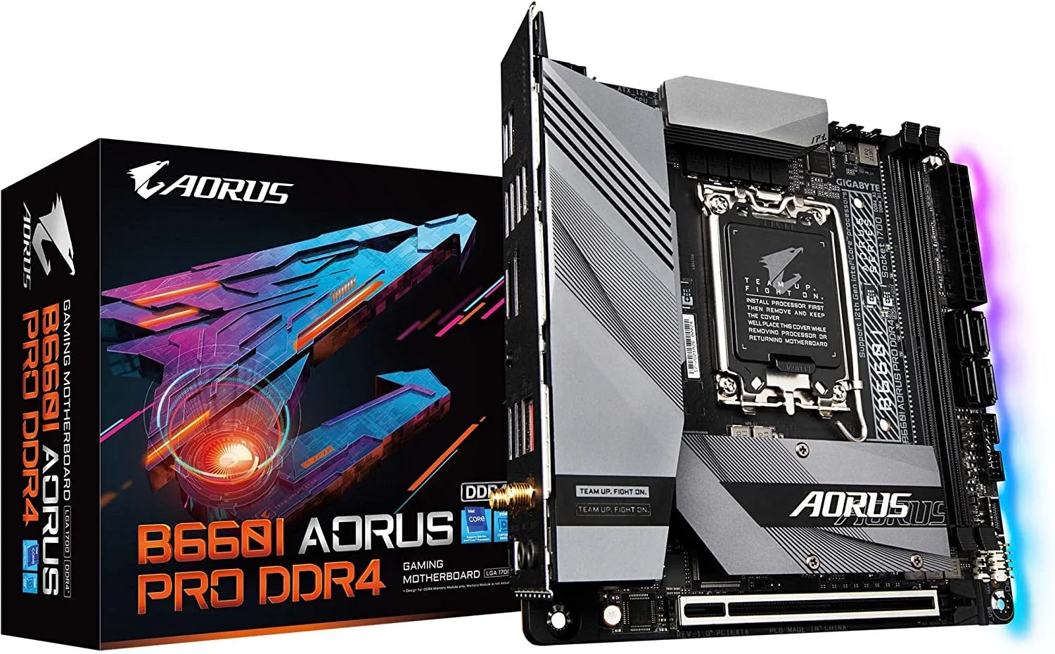 GIGABYTE B660I AORUS PRO DDR4 (B660/ Intel/LGA 1700/ Mini-ITX/ DDR4/ Single M.2/ PCIe 4.0/ USB 3.2 Gen2 Type-C/WiFi 6 802.11ax/ Intel 2.5GbE LAN/Gaming Motherboard)