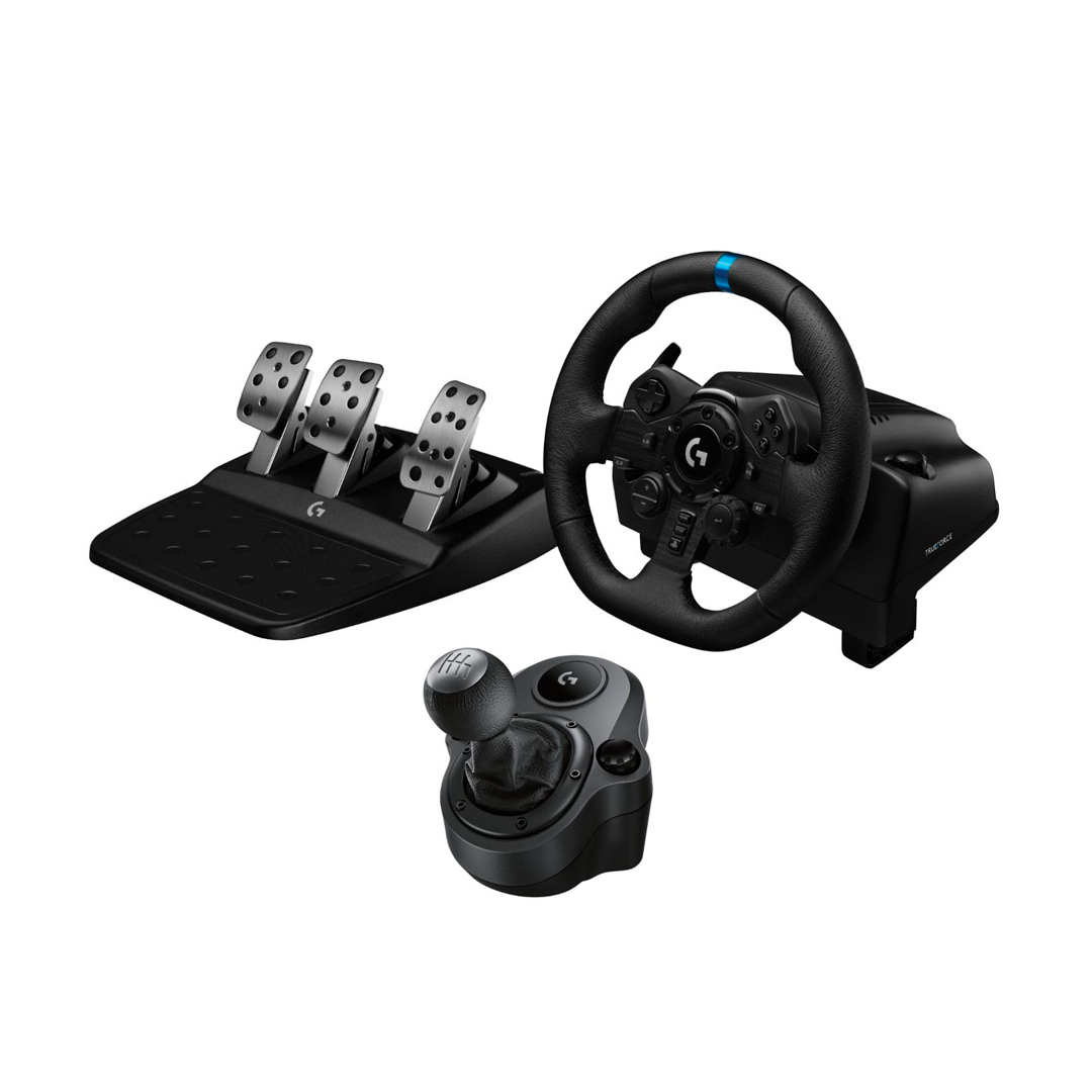 Logitech G Driving Force Shifter with Logitech G923 Racing Wheel and Pedals for PS 5, PS4 and PC and Genuine Leather Wheel Cover