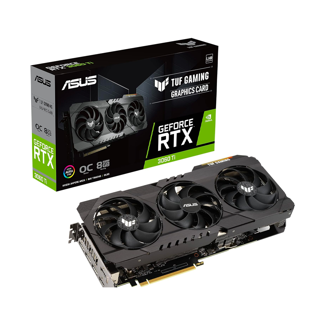 ASUS TUF Gaming NVIDIA GeForce RTX 3060 Ti OC Edition Graphics Card (PCIe 4.0, 8GB GDDR6X, HDMI 2.1, DisplayPort 1.4a, Dual Ball Fan Bearings, Military-Grade Certification, GPU Tweak III)