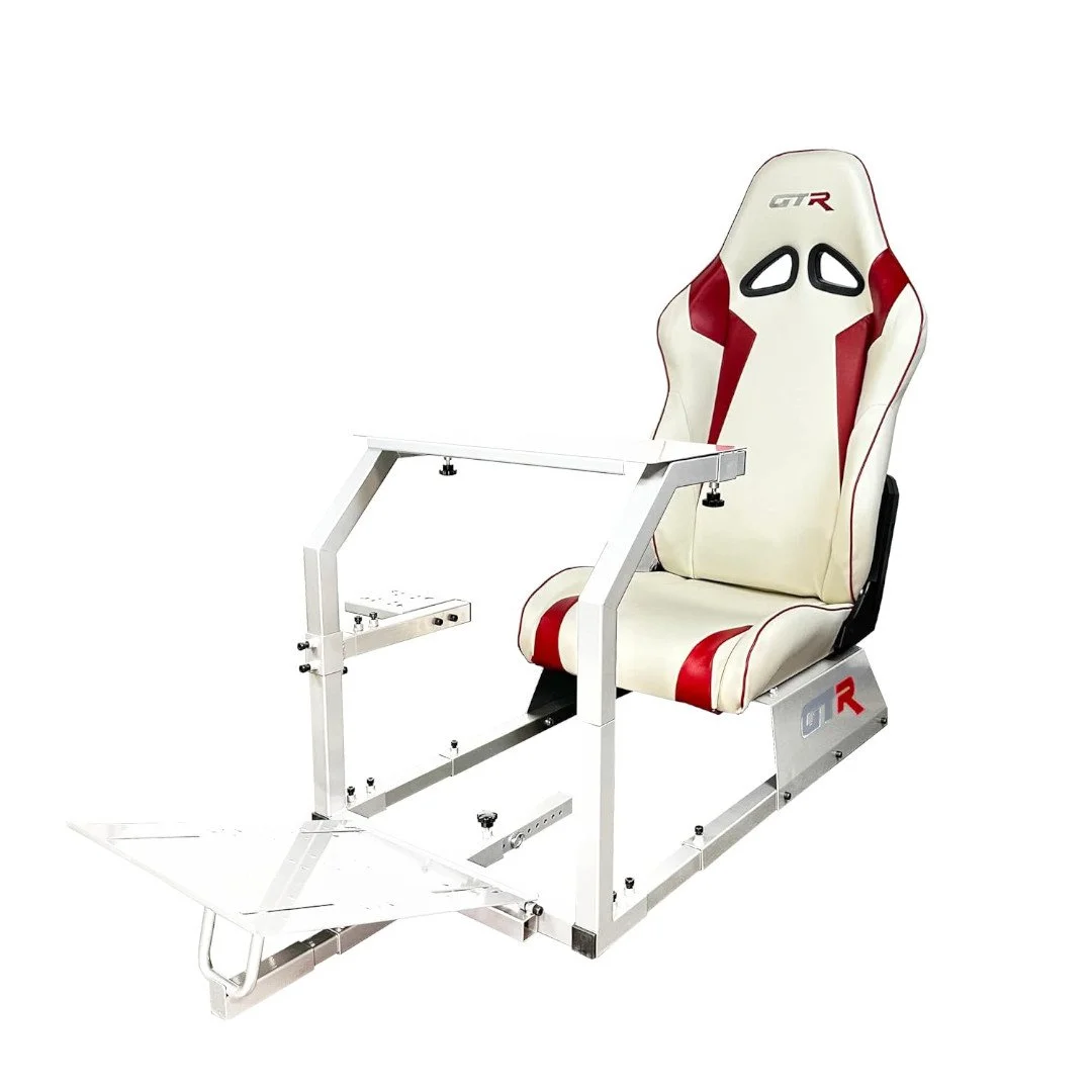 GTR Simulator GTA Model White Frame with Adjustable White Red Leatherette Racing Seat Racing