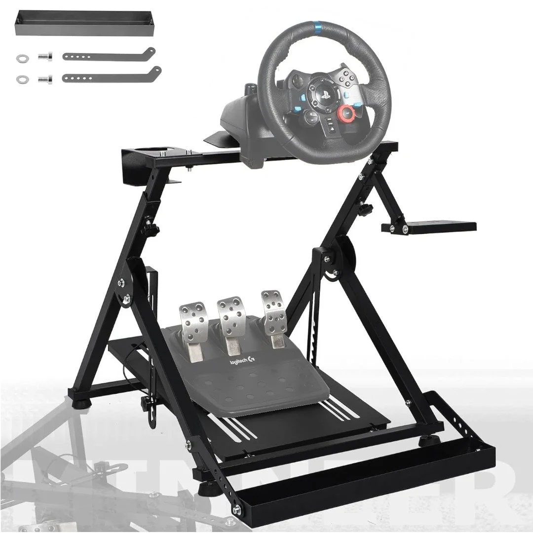 Minneer X-Shape Racing Steering Wheel Stand with Seat Slot