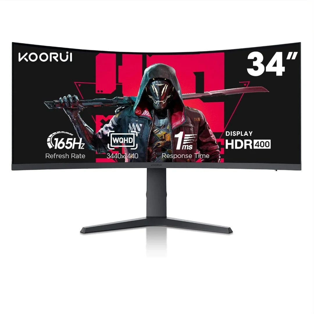 KOORUI 34 Inch Ultrawide Curved Gaming Monitor 165HZ, 1ms, 1000R, WQHD 3440 * 1440, 21:9