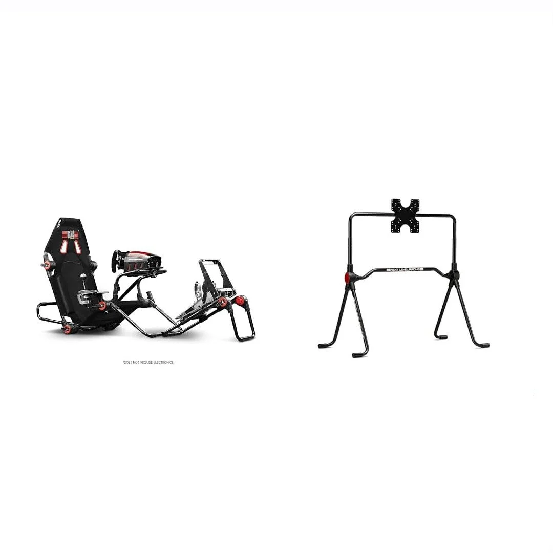 Next Level Racing F-GT Lite Formula and GT Foldable Simulator Cockpit (NLR-S015) &amp; Lite Free Standing Monitor Stand (NLR-A020)