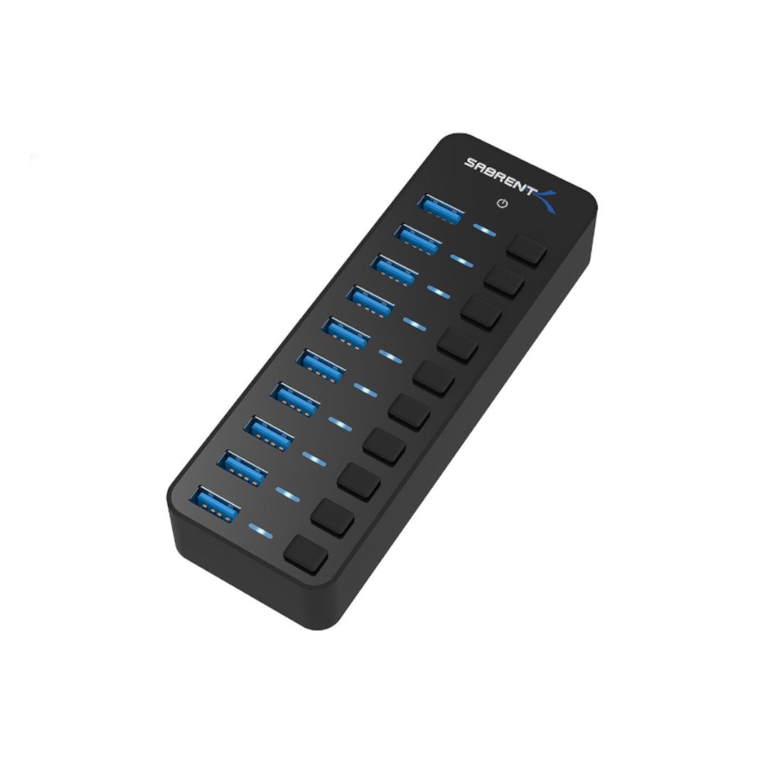SABRENT 10-Port 60W USB 3.0 Hub with Individual Power Switches and LEDs Includes 60W 12V/5A Power Adapter