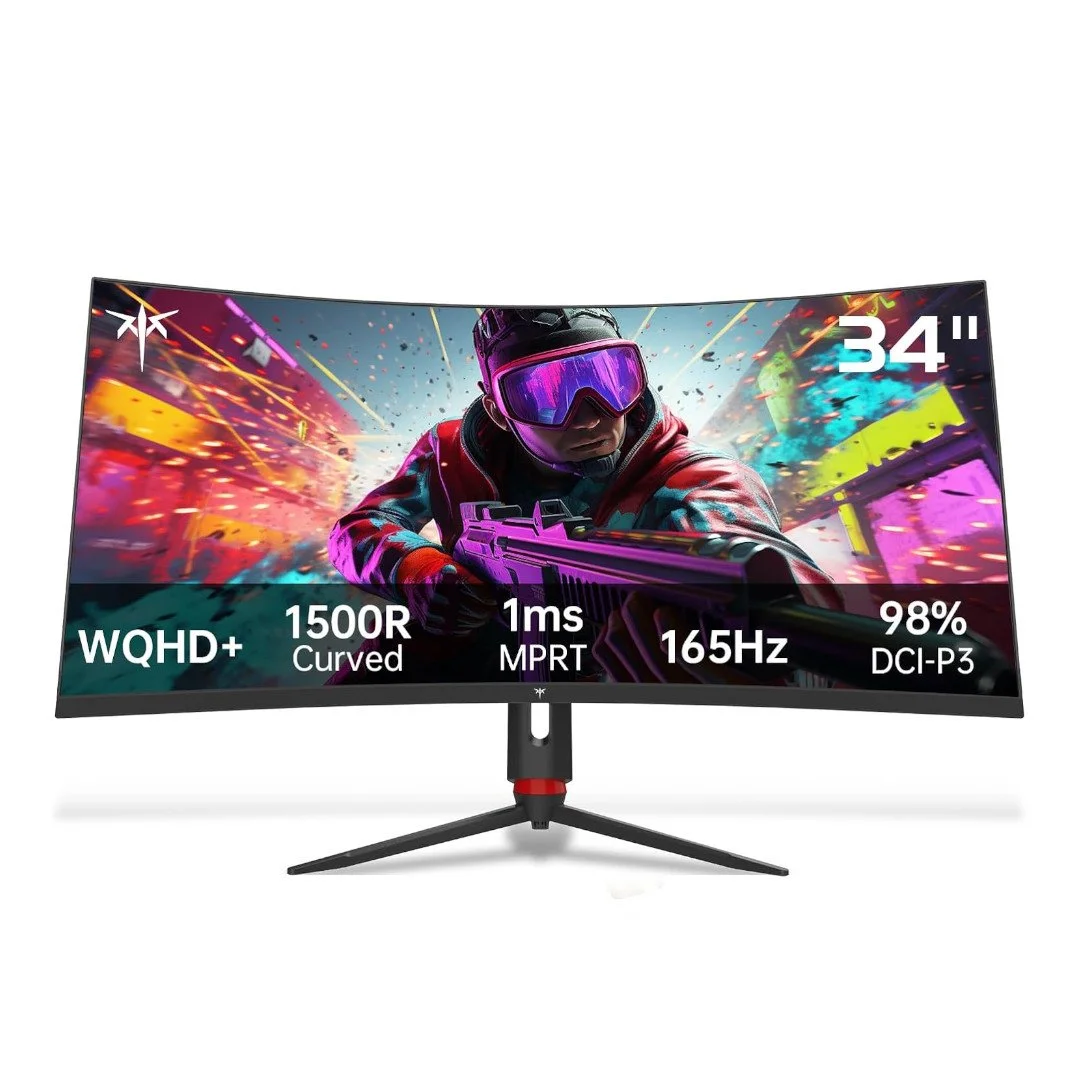 KTC 34'' Curved Ultrawide Gaming Monitor, 21:9, 3440x1440p 165Hz 1ms, 1500R Curved Monitor