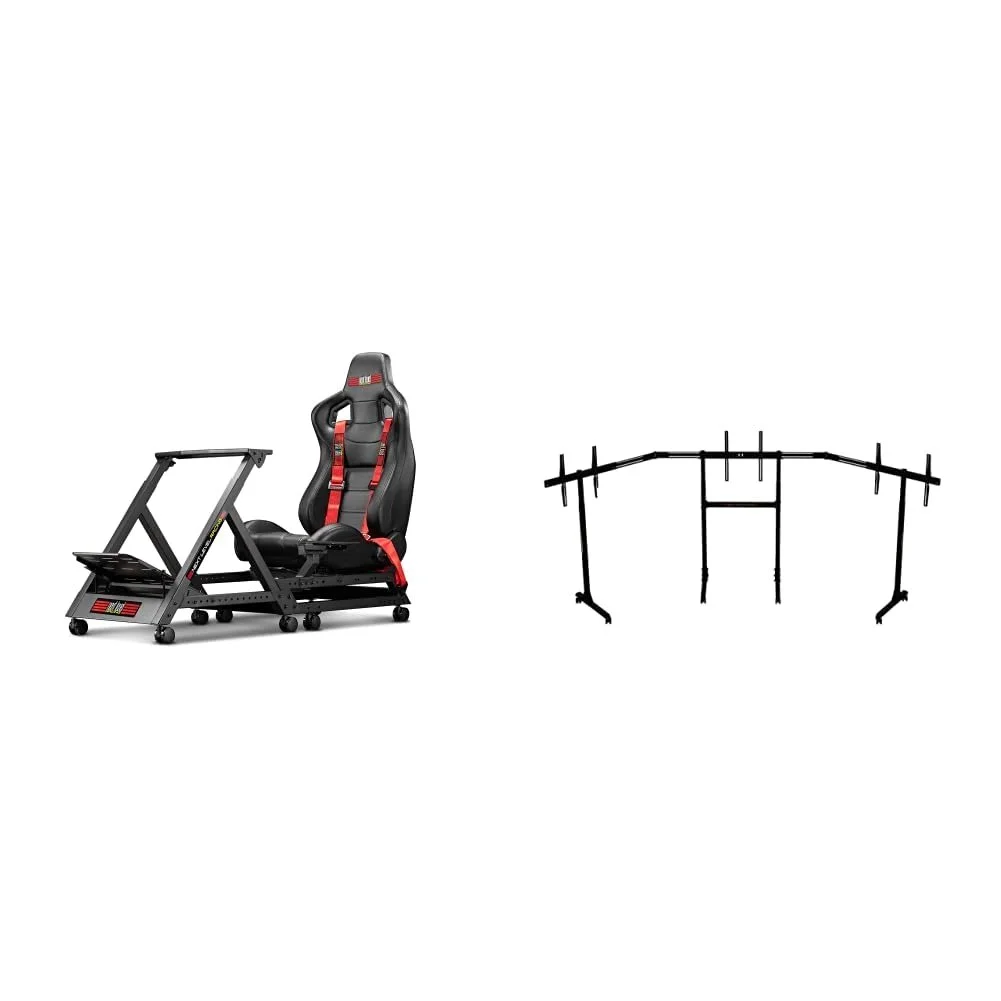 Next Level Racing GTTrack Simulator Cockpit (NLR-S009) &amp; Free Standing Triple Monitor Stand (NLR-A010)