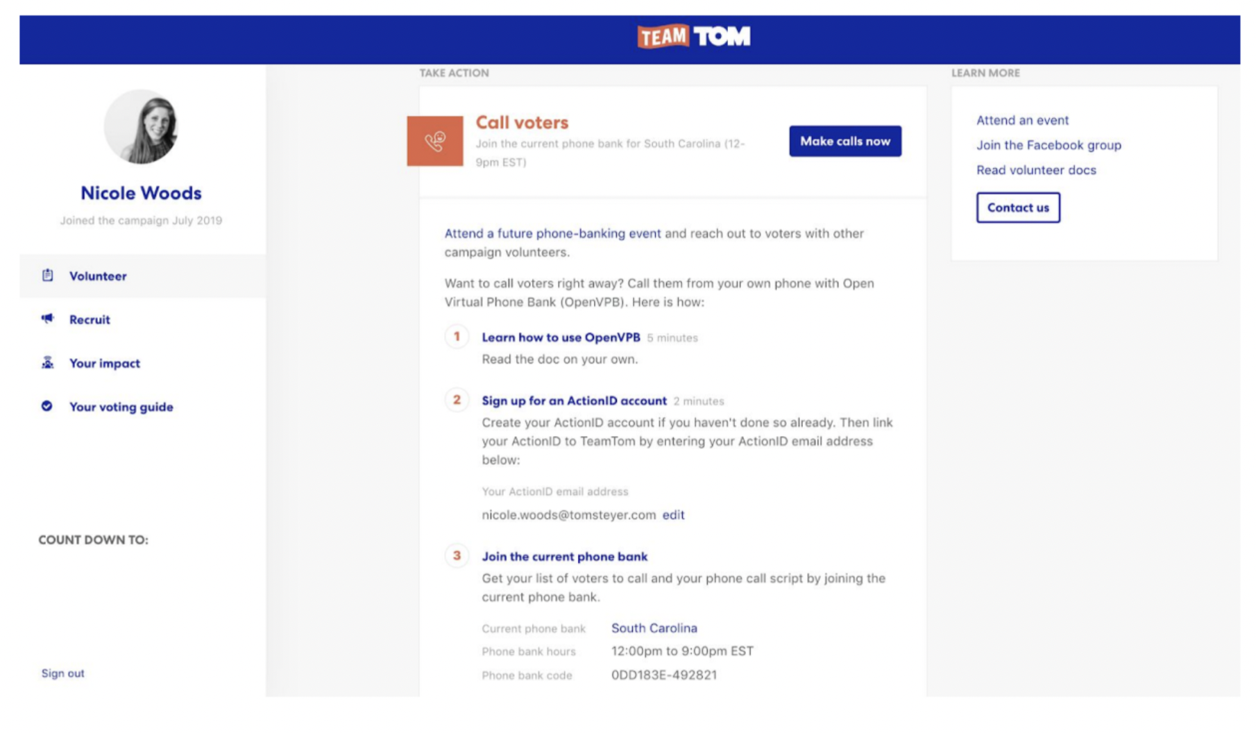 Customized Volunteer Dashboard; Digital Volunteer Action Example