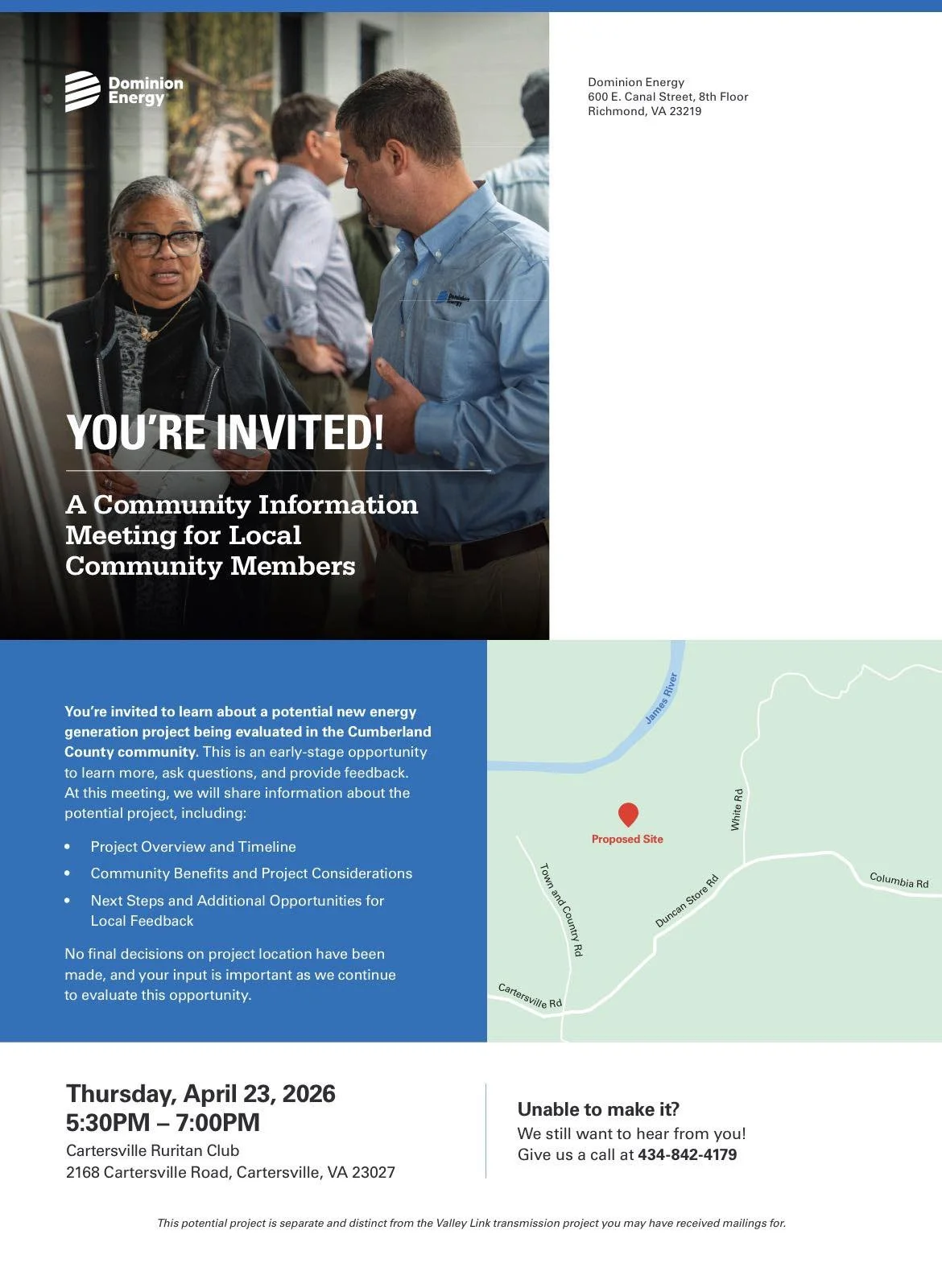 Upcoming Dominion Energy Project Meeting in Cumberland