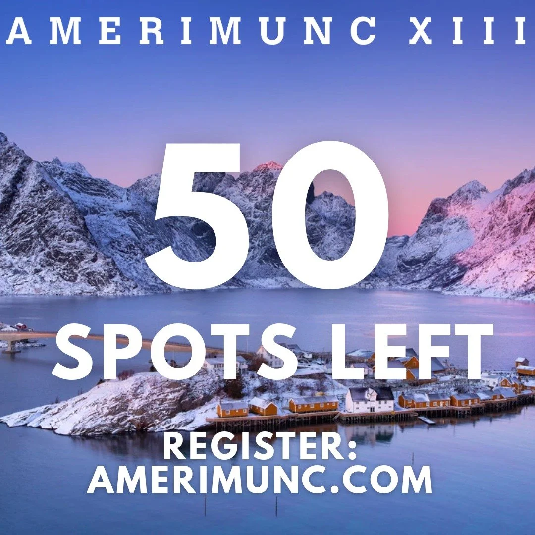 AmeriMUNC only has 50 spots left! Register for AmeriMUNC using the link in our bio before the spots run out!