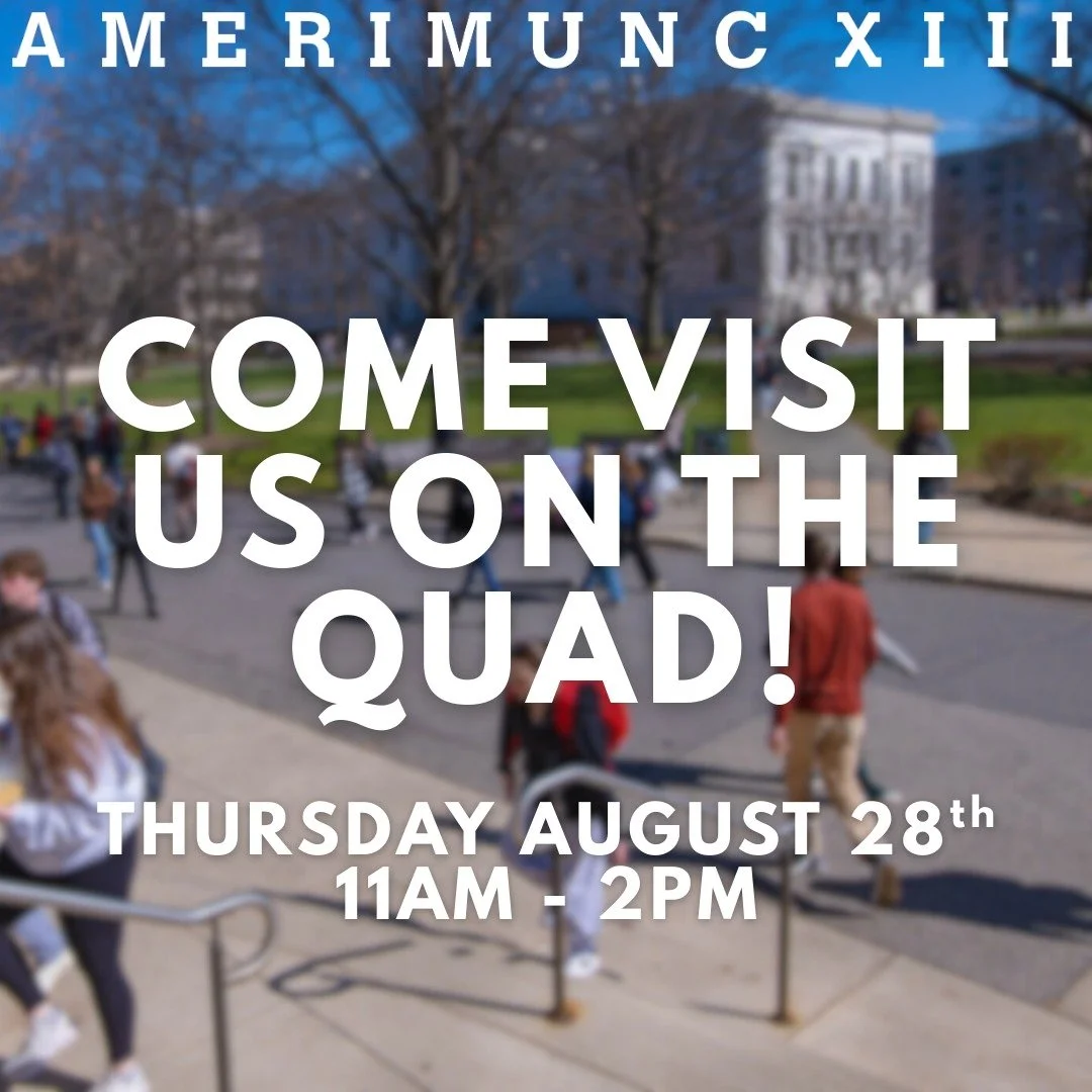 @amerimunc and @auwirc are tabling at 11am - 2pm on the 28th, 29th, 2nd, and 5th. 2pm - 5pm on the 4th. 

Register for AmeriMUNC at amerimunc.com.