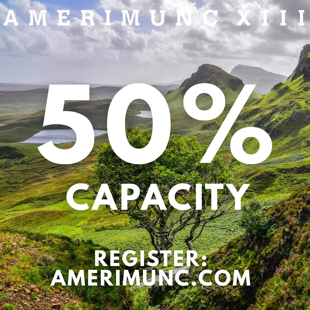 AmeriMUNC Registration is at 50% Capacity! Register for AmeriMUNC using the link in the bio.
