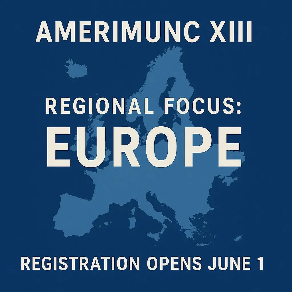 We are delighted to announce that the regional focus for AmeriMUNC XIII is Europe. The registration form to attend will be available on our website starting June 1st. Please see the link in the bio for more information.