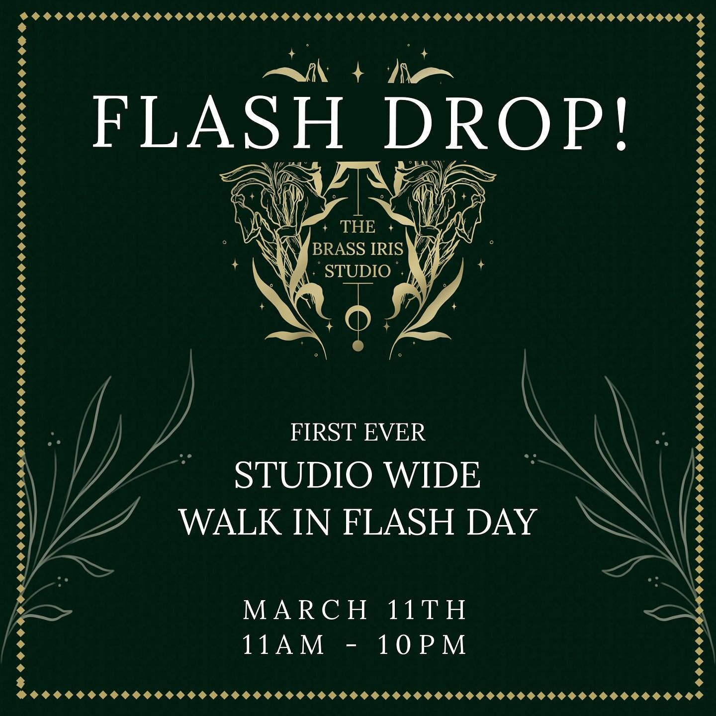 Flash drop for our March 11th Studio Wide walk-in flash day!! 
.
Most flash is repeatable 
.
Details in previous post! 
.
Hope to see you there!!! We&rsquo;re all so stoked!!