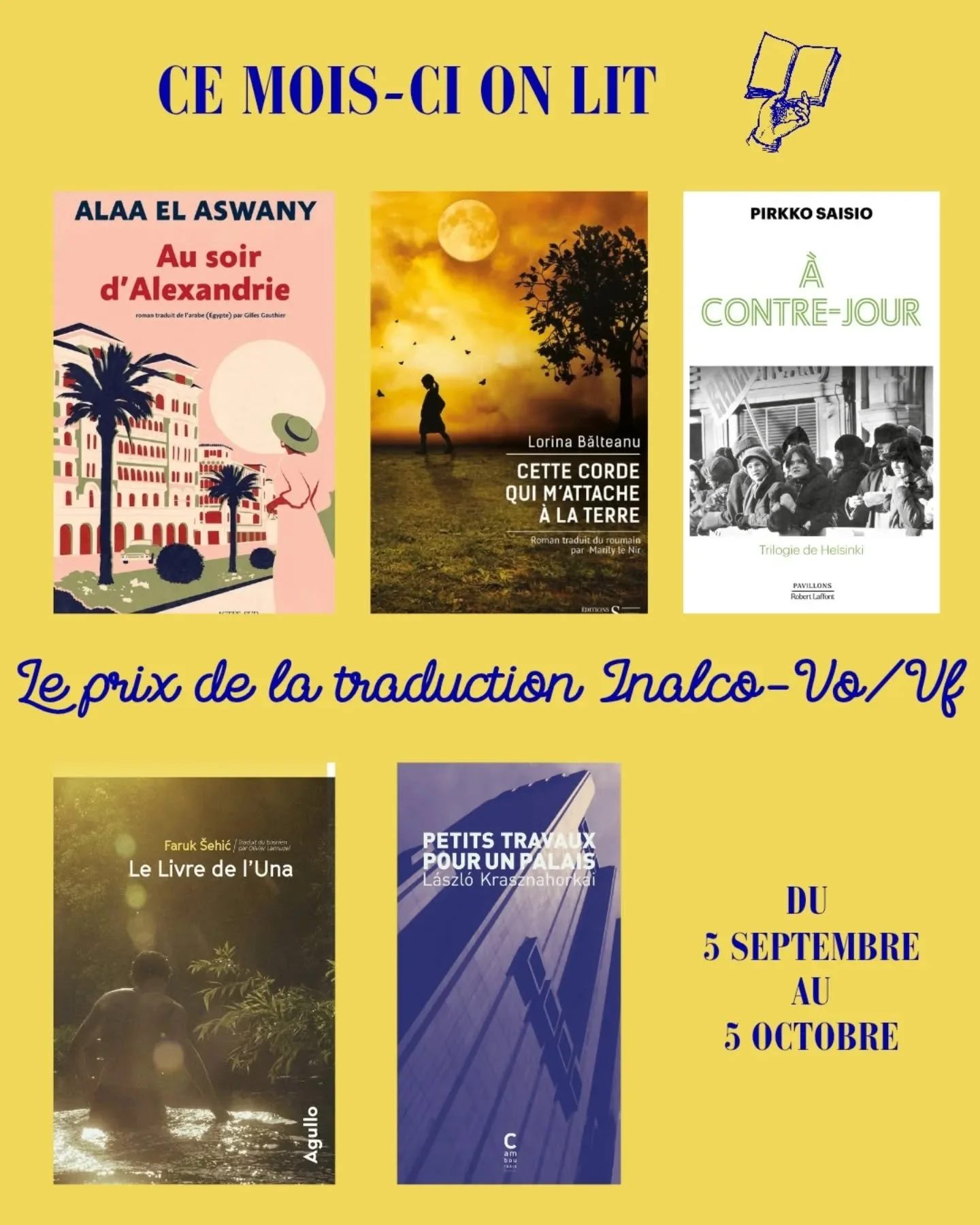 [BOOKCLUB📚] Par ici la programmation du prochain bookclub pages sauvages, consacr&eacute; cette fois-ci aux ouvrages pr&eacute;s&eacute;lectionn&eacute;s pour le Prix de la traduction @inalco (Institut national des langues et civilisations orientale