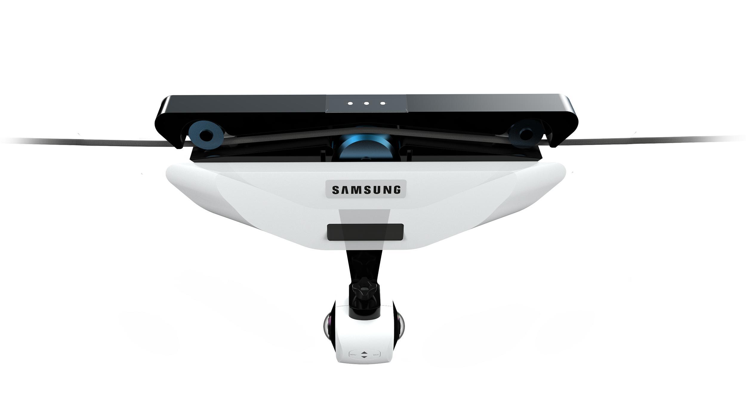 Samsung Action Camera non-commercial student project designed by Studio Kai Rump, cable camera concept, open mechanism with visible wheel system.