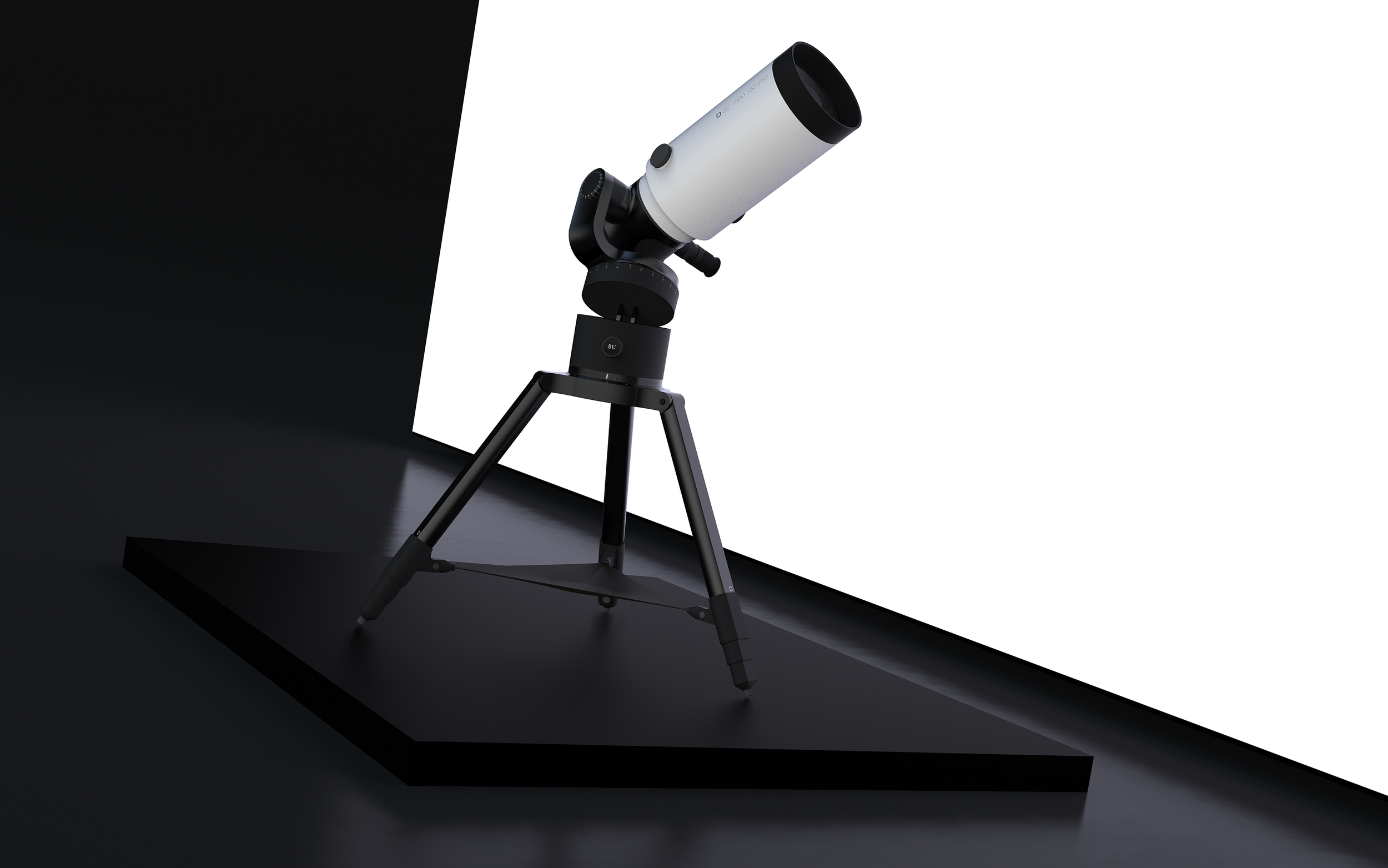 Astrophotography System IO - Imaging Observing designed by Studio Kai Rump, product shown on dark background with white illuminated backpanel.