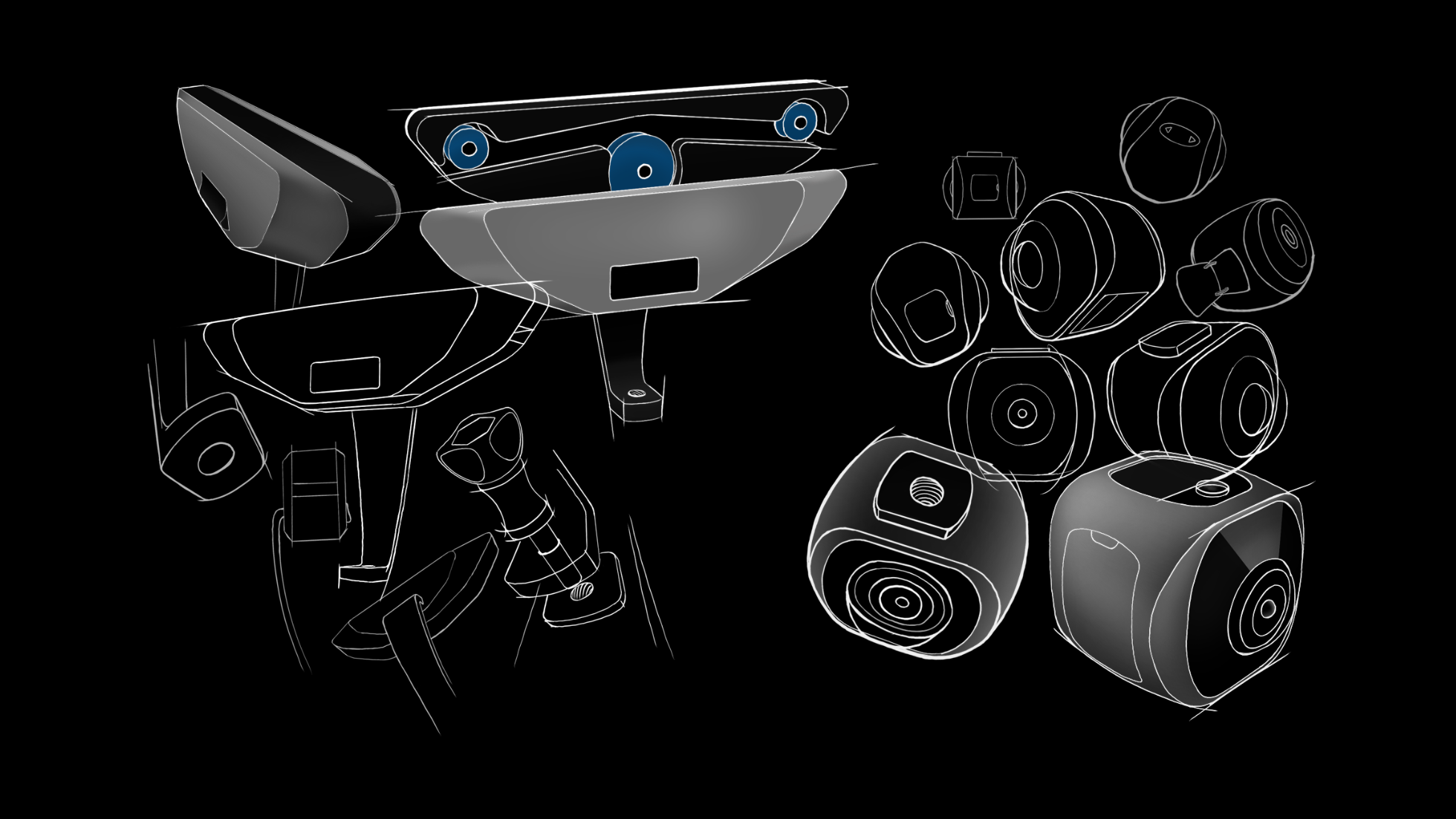 Samsung Action Camera non-commercial student project designed by Studio Kai Rump, cable camera concept digital sketch.