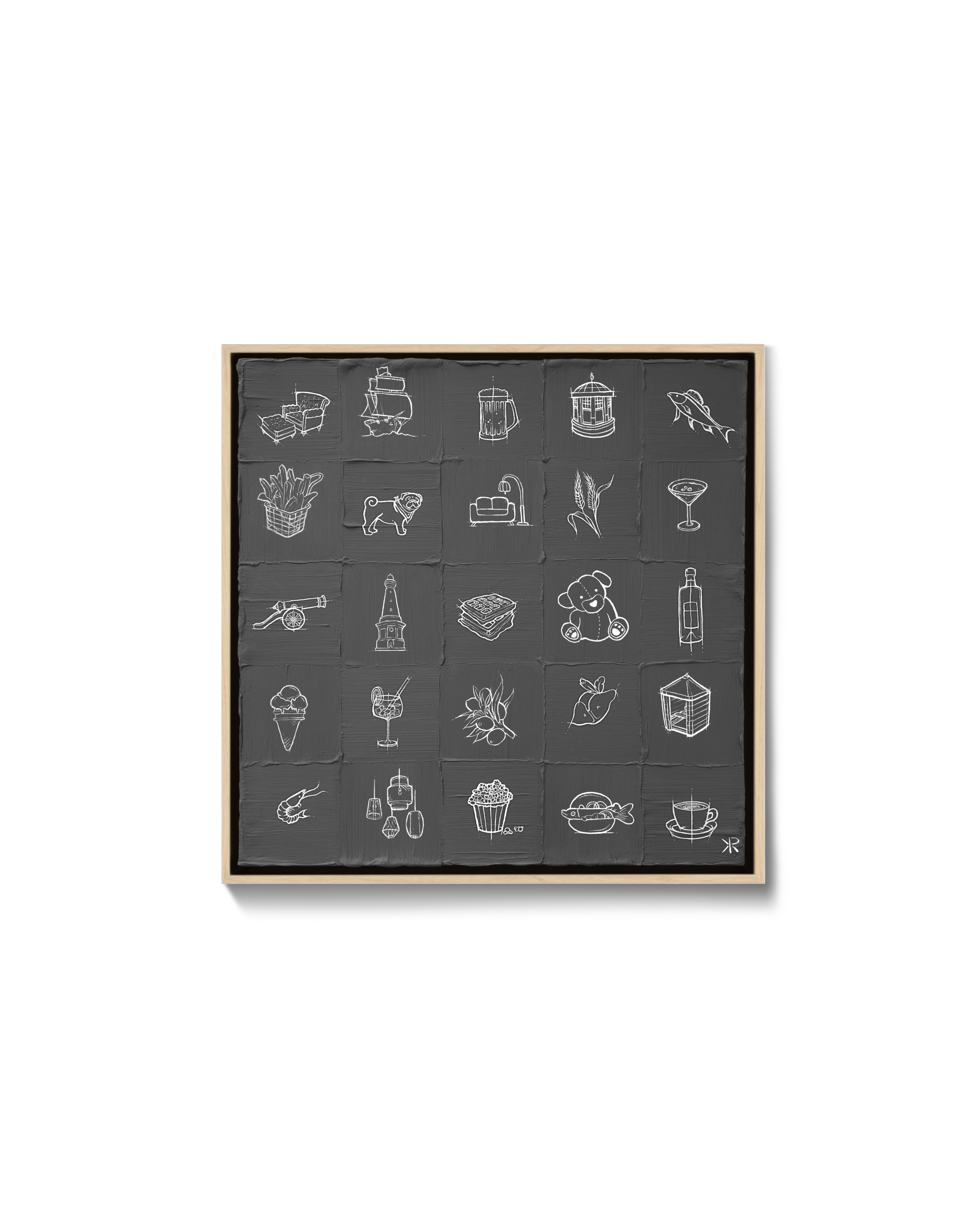 Each artwork is a handcrafted one-of-a-kind piece, created with intention and care by Kai Rump. Rooted in design thinking, these concept drawings are brought to life on a three-dimensional surface, enhanced with subtle texture and depth. The use of h