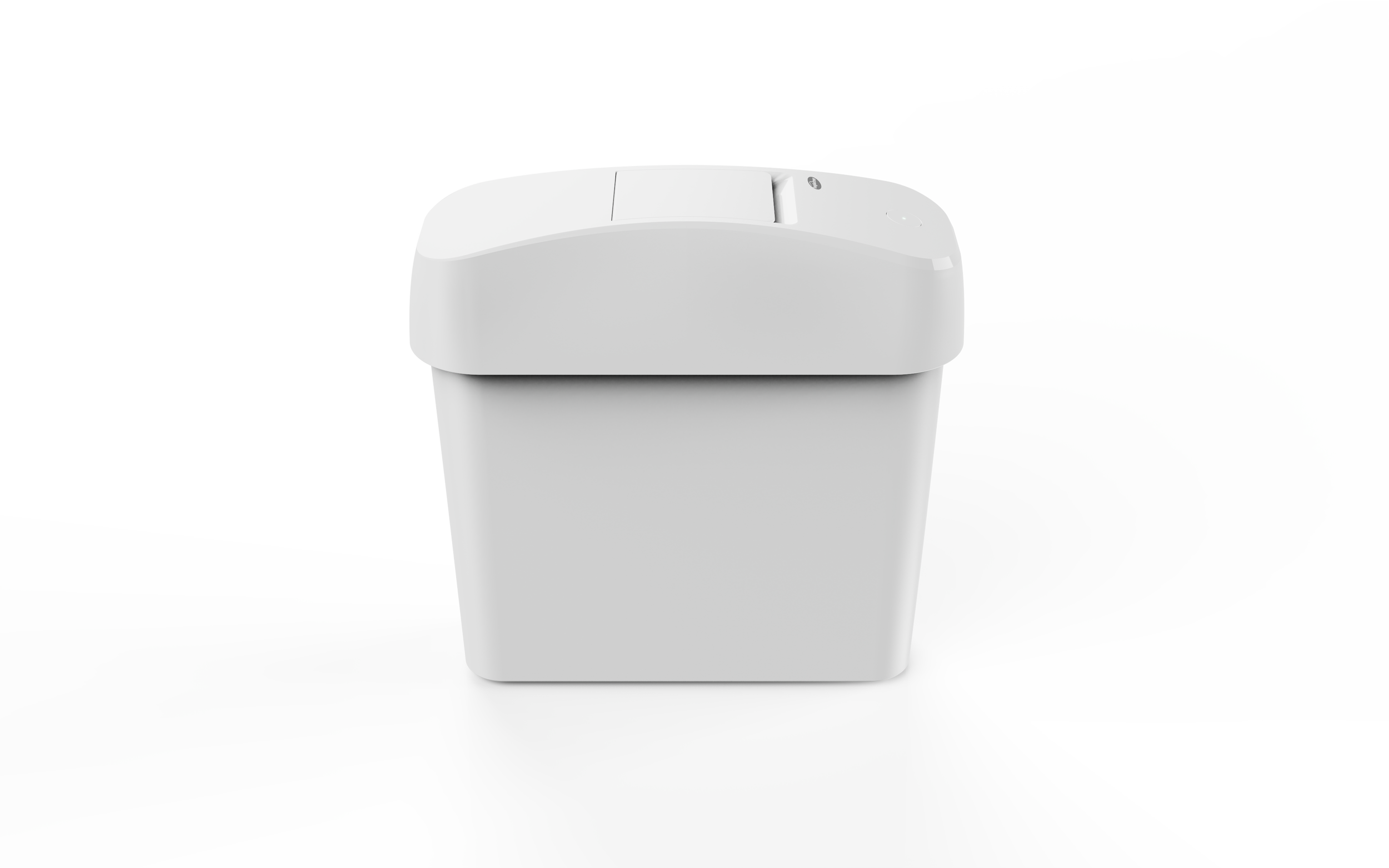Xibu Sanitary Bin by Hagleitner, designed by Kai Rump and Studio F. A. Porsche, white product on white surface.