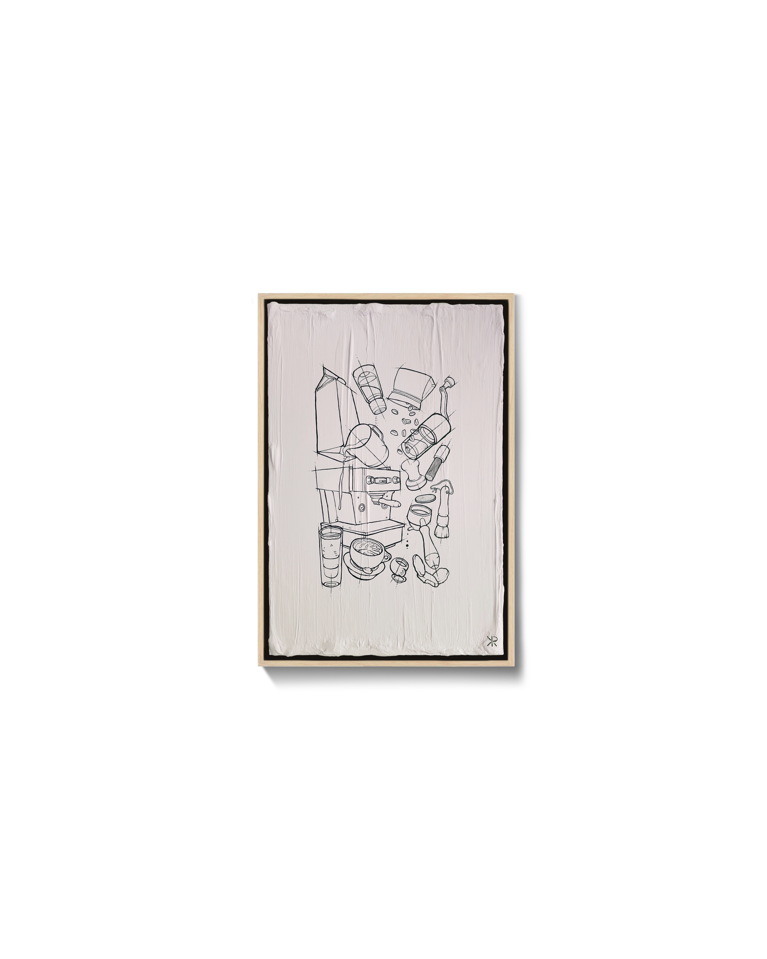 Each artwork is a handcrafted one-of-a-kind piece, created with intention and care by Kai Rump. Rooted in design thinking, these concept drawings are brought to life on a three-dimensional surface, enhanced with subtle texture and depth. The use of h