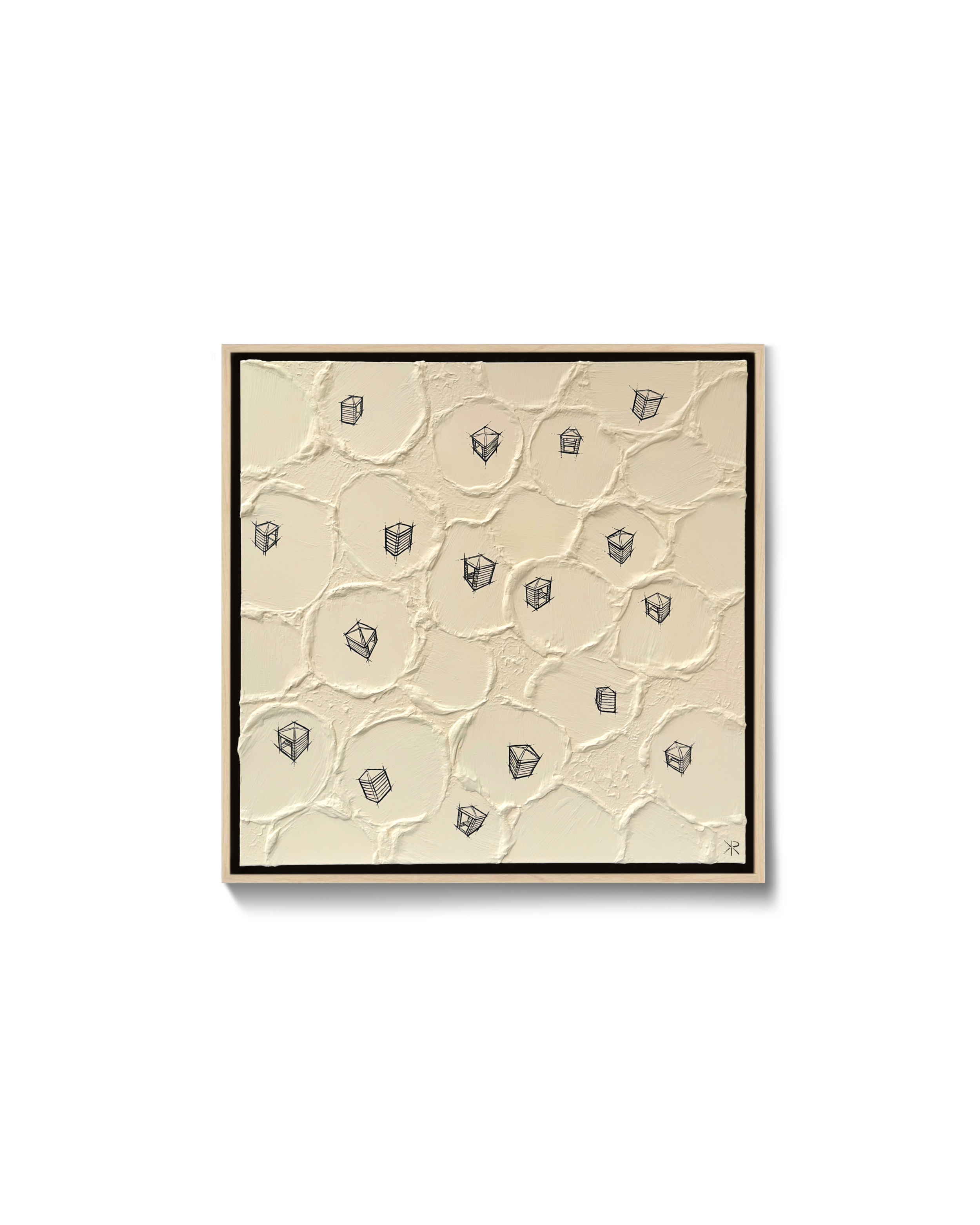 Each artwork is a handcrafted one-of-a-kind piece, created with intention and care by Kai Rump. Rooted in design thinking, these concept drawings are brought to life on a three-dimensional surface, enhanced with subtle texture and depth. The use of h