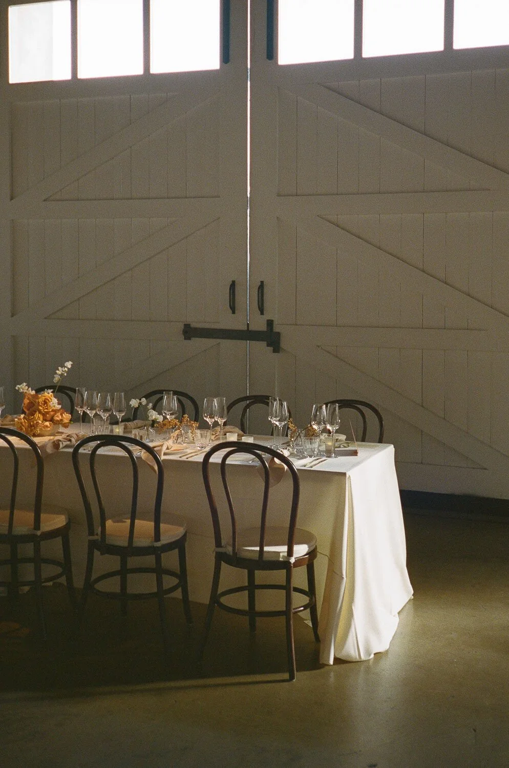 Wedding table set up at Trinity Buoy Wharf in London