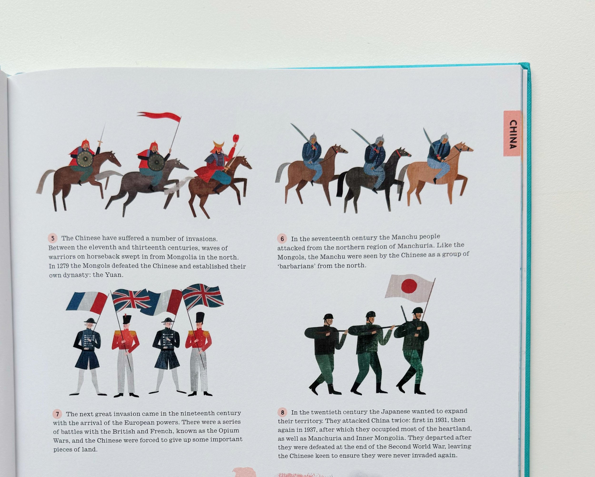 Illustration of Chinese warriors on horseback, holding shields and swords, with some warriors in the background carrying flags. The scene depicts historical Chinese military figures.