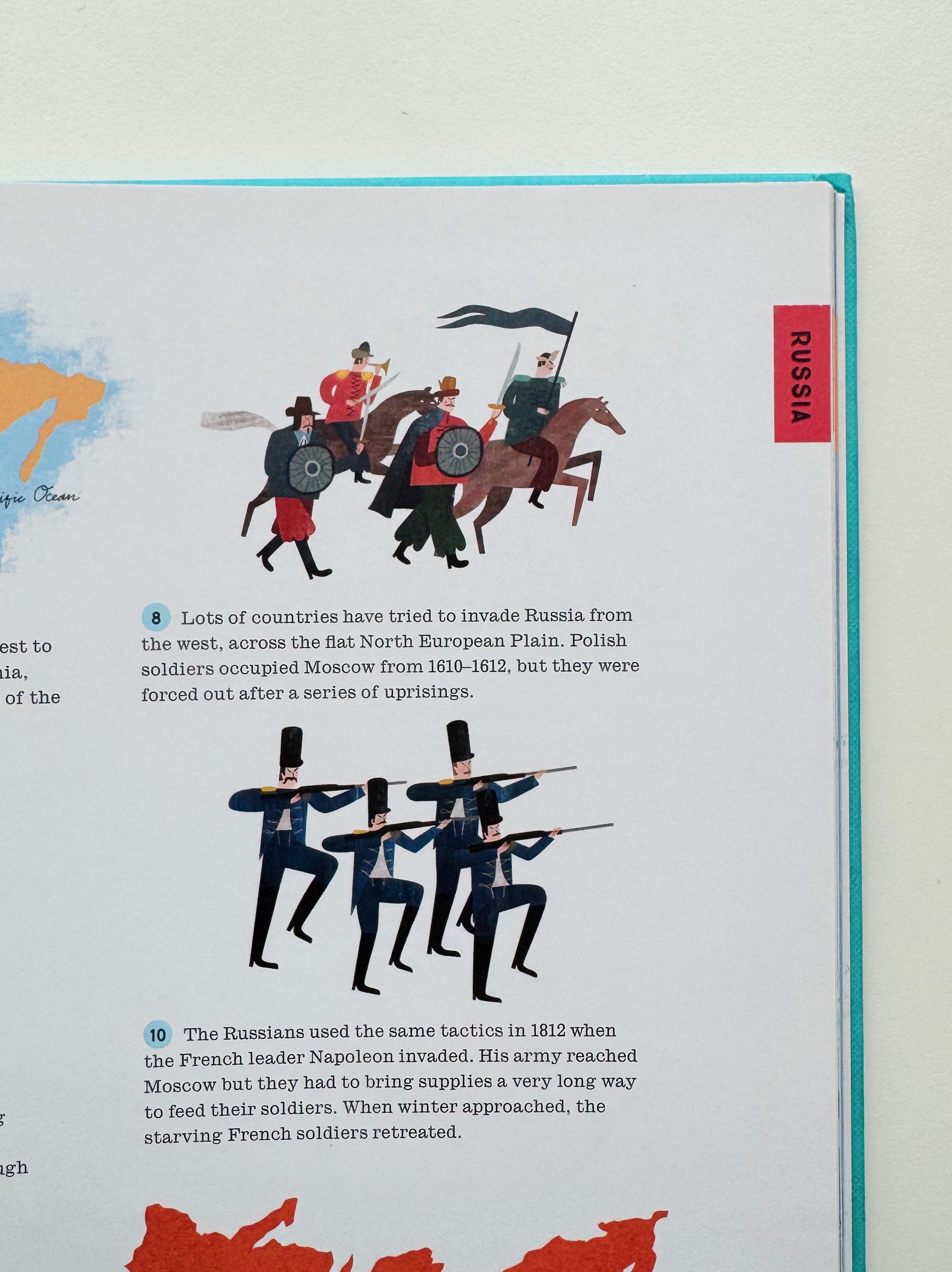 Illustration of soldiers and leaders on horses and marching, with one soldier holding a black flag and some soldiers holding shields, during a historical military scene.