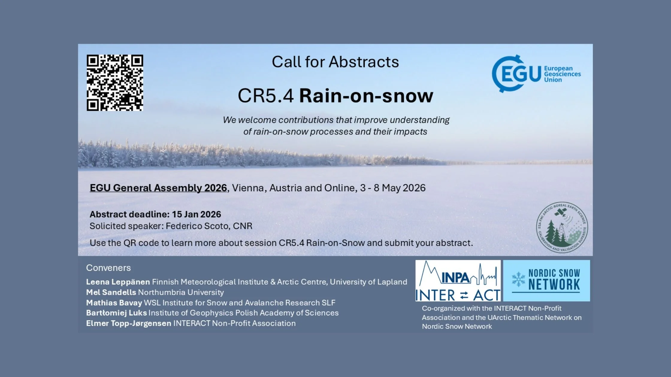 Call for Abstracts to EGU 2026 Session on Rain-on-snow events