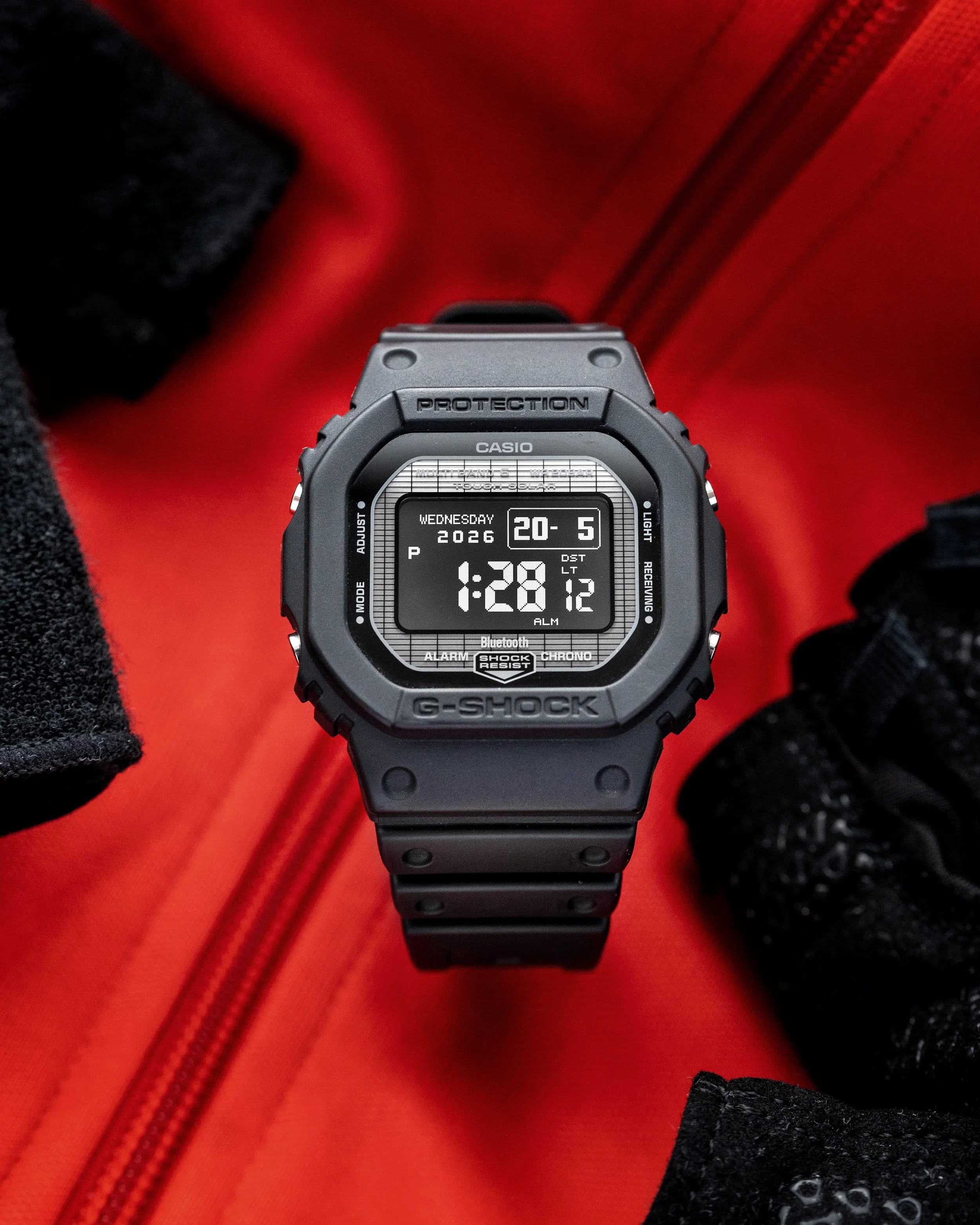 G-SHOCK GW-BX5600-1A1 negative display model showing the black square case and clear MIP screen