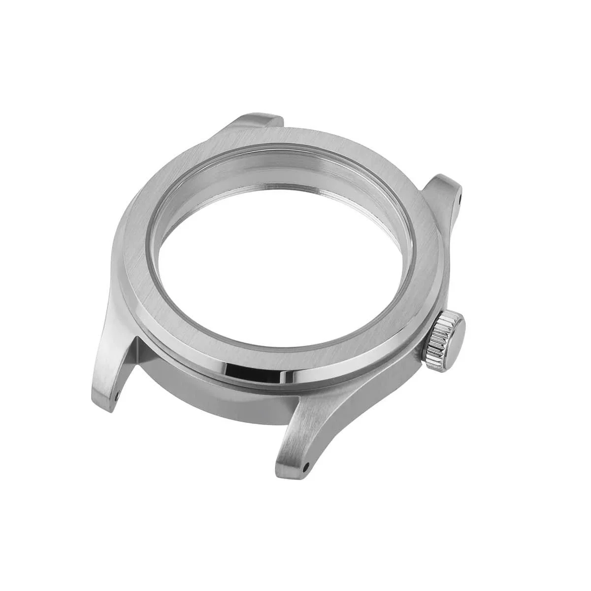 Namoki NMK931 steel field-watch case with plain bezel and coin-edge crown