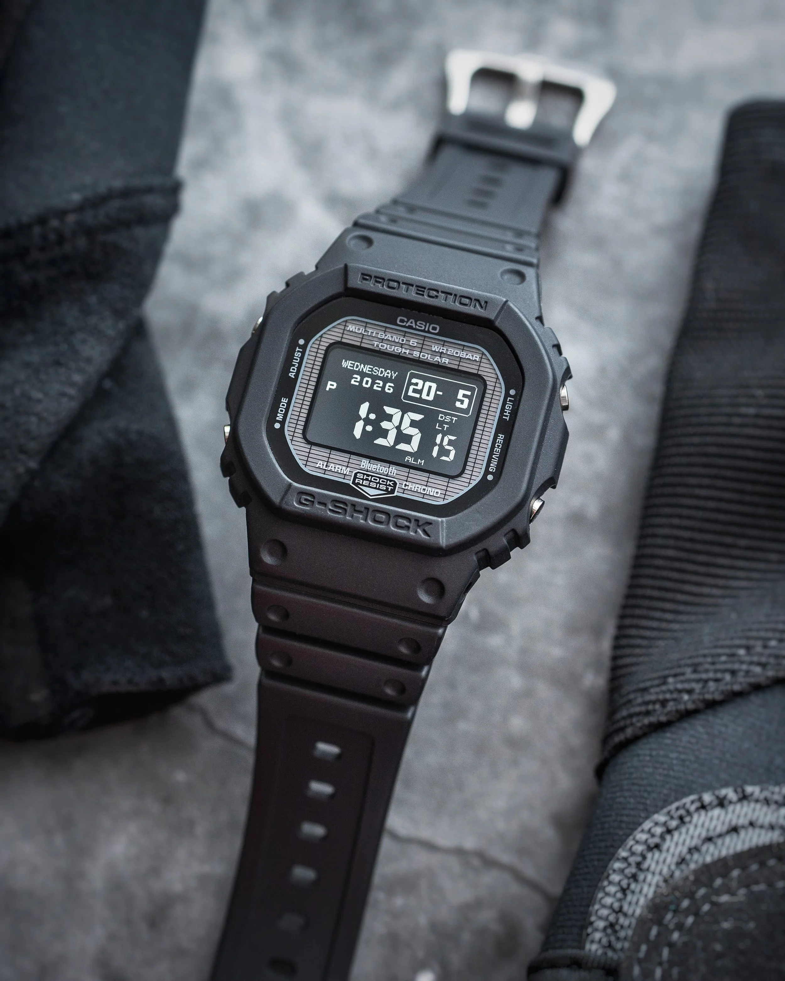 G-SHOCK GW-BX5600-1A1 negative display model showing the clear MIP display and black resin square case